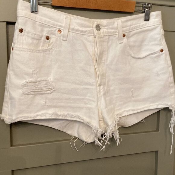 Levi’s 501 high rise denim cutoff shorts white distressed button fly size 29 - Picture 9 of 14